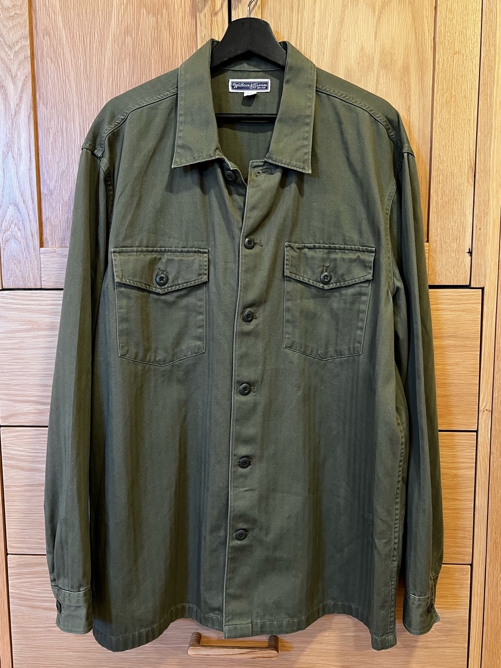Wallace & Barnes Cotton Herringbone Shirt Jacket Antique Olive Green Size XL